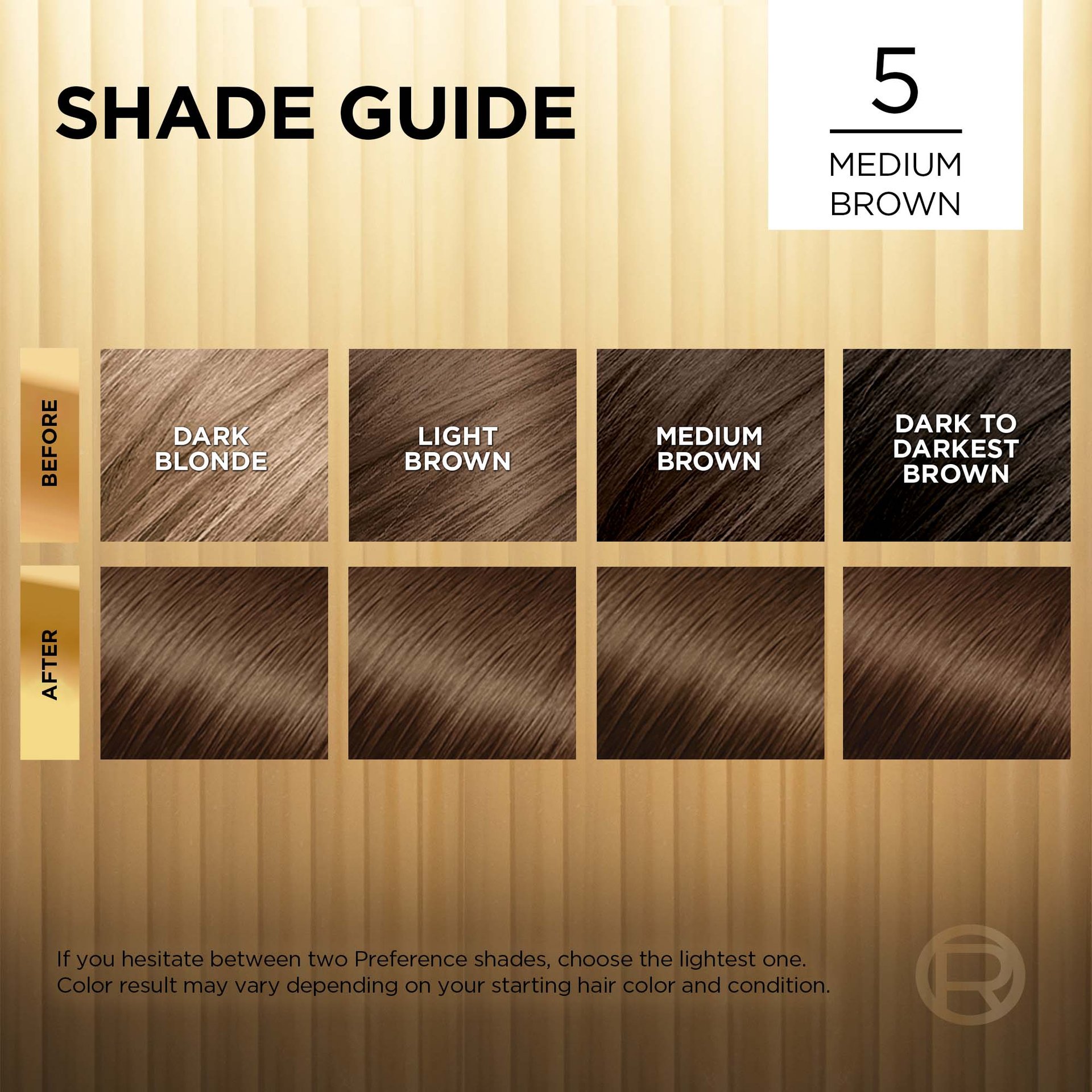 Hair before and after using Superior Preference 5 medium brown